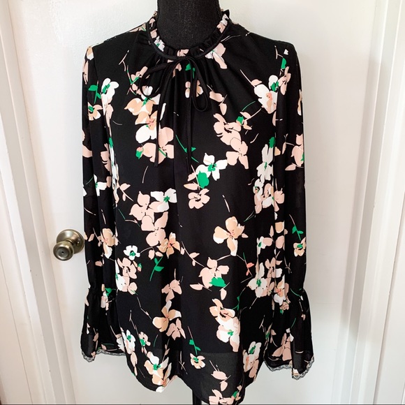 Karl Lagerfeld Long Sleeve Floral Top SZ S - Picture 1 of 11